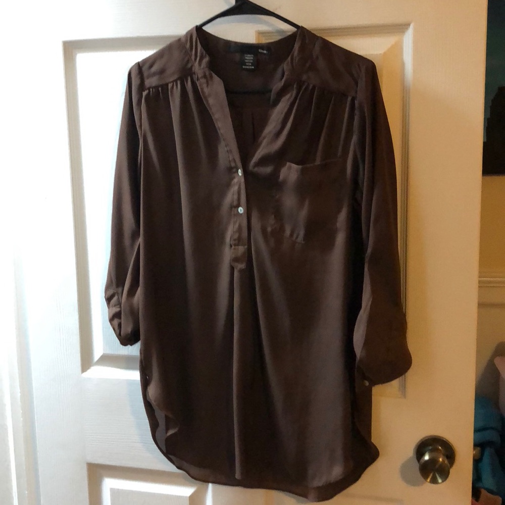 Brown 3/4 Sleeve Romantic Tunic Blouse
